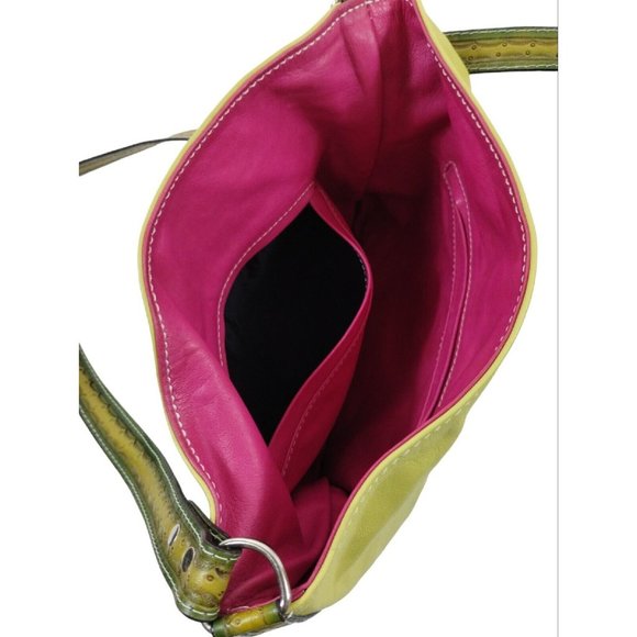 Leather Purse with Studded Religious Cross Crossbody Bag Chartreuse Yellow - Picture 5 of 13